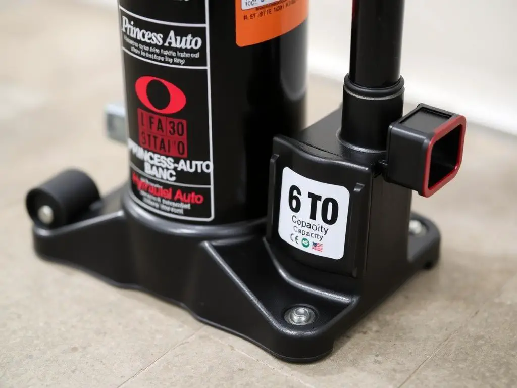 Bottle jack from Princess Auto with weight capacity label visible