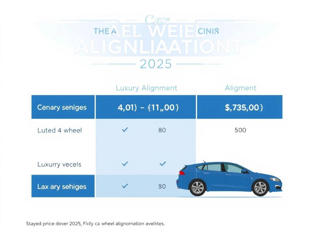 Car wheel alignment cost comparison chart showing different price ranges for 2025