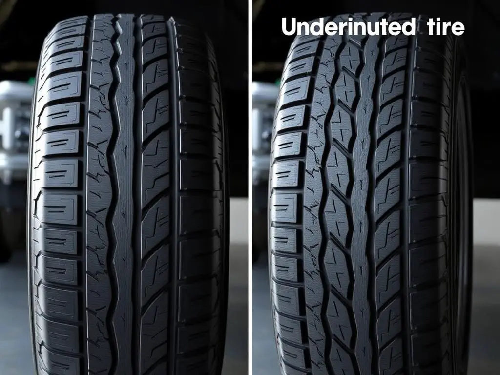 Comparison between properly inflated and underinflated tire wear patterns