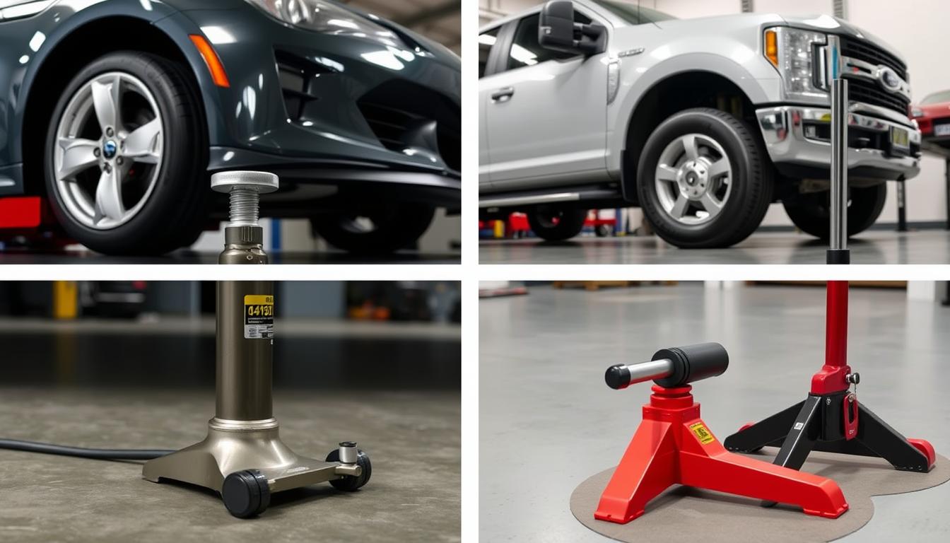 Comparison of different floor jacks being used on various vehicles from sports cars to trucks Comparison of different floor jacks being used on various vehicles from sports cars to trucks