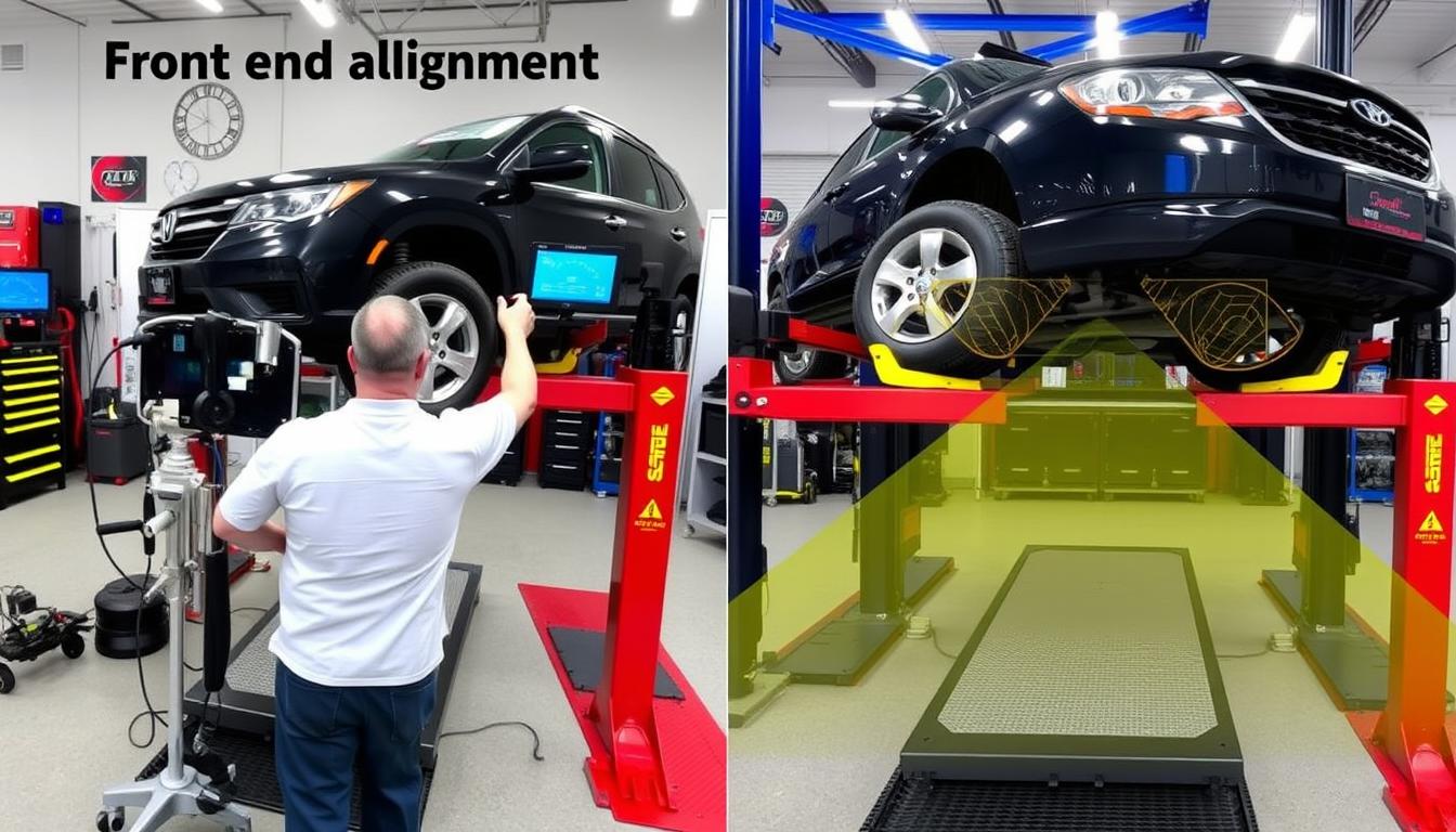Comparison of front-end and 4-wheel alignment procedures on a vehicle in 2025