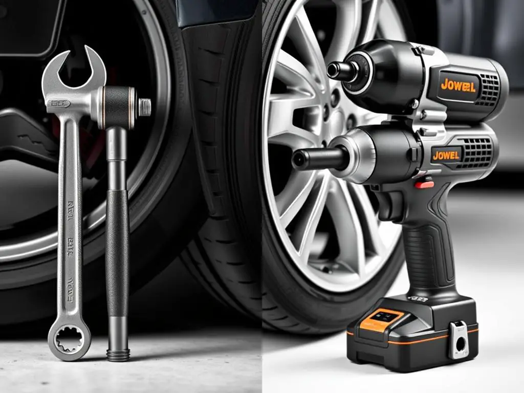 Comparison of manual lug wrench and impact wrench for tire changes Comparison of manual lug wrench and impact wrench for tire changes