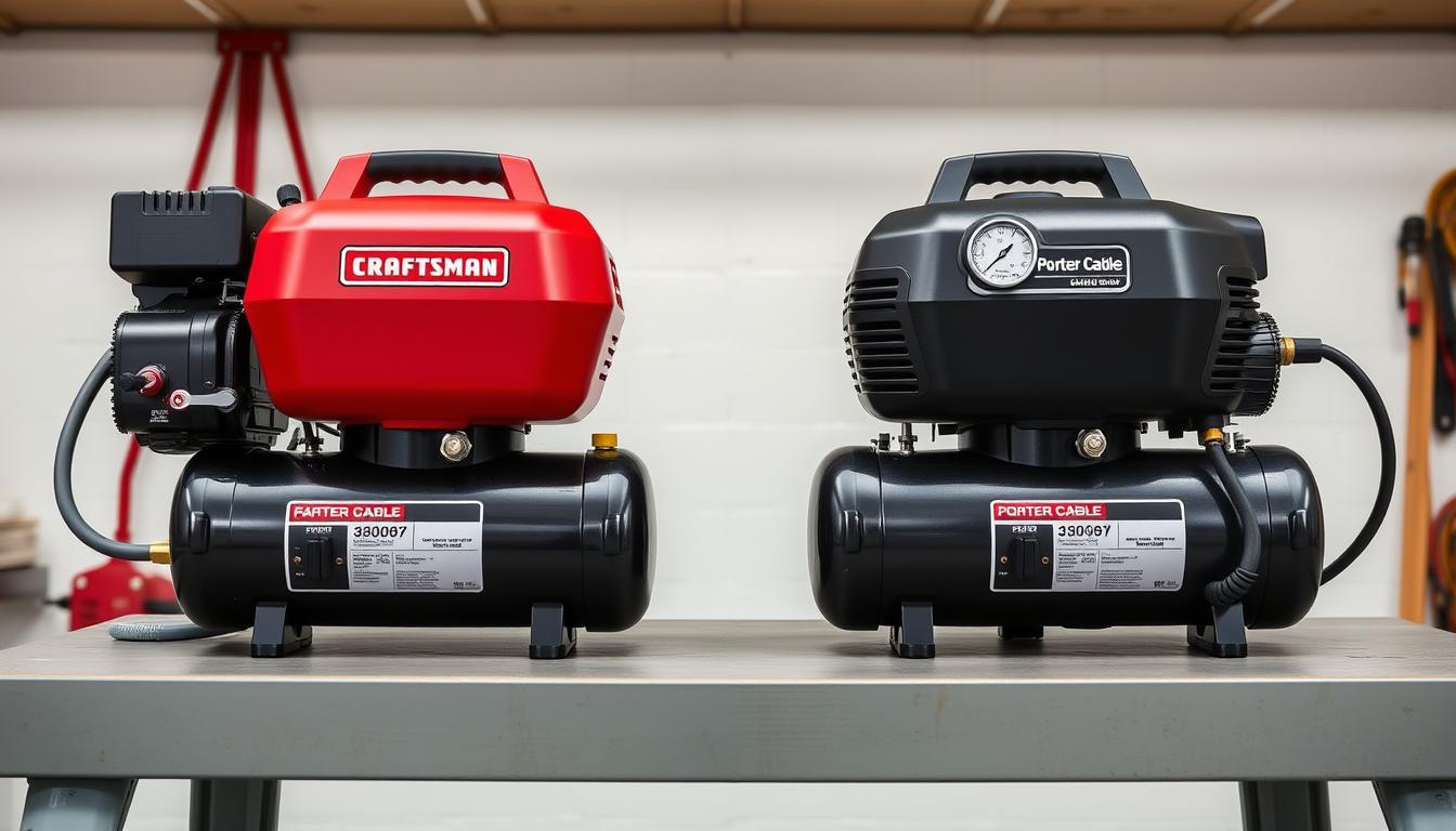 Craftsman and Porter Cable pancake air compressors side by side comparison