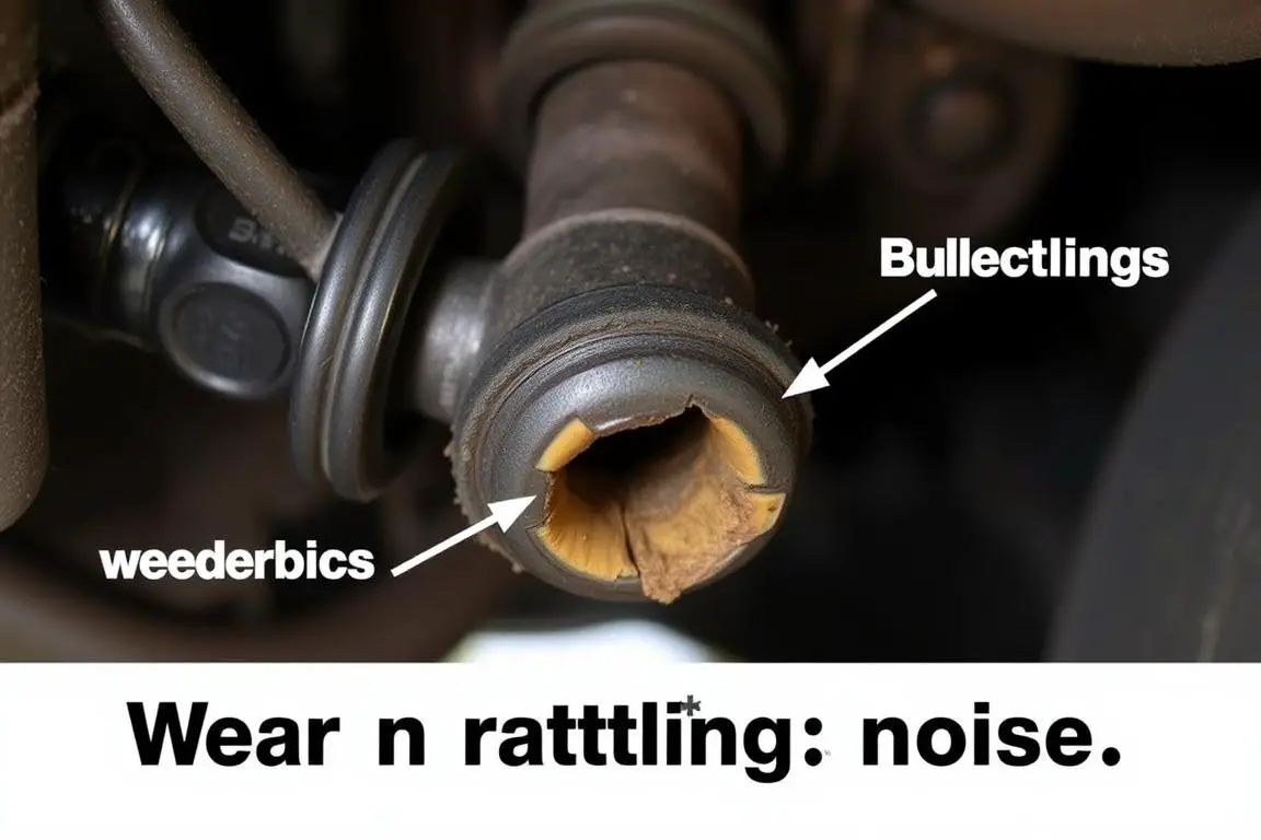 Damaged anti-roll bar link showing wear