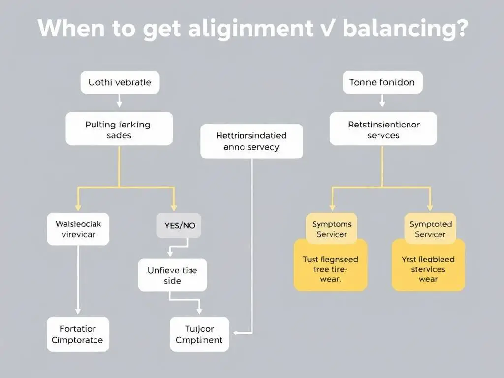 Decision flowchart showing when to get alignment, balancing, or both services