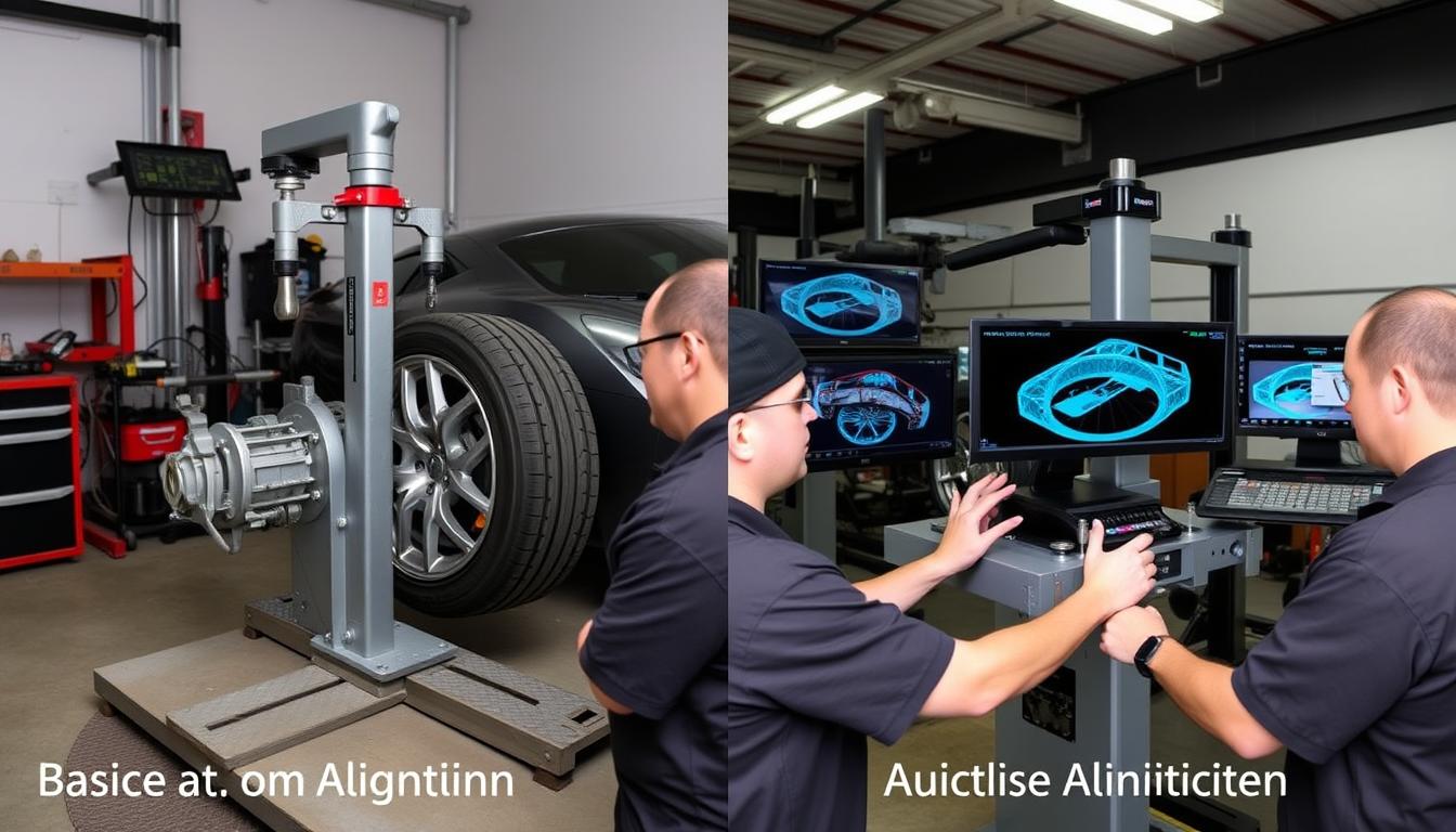 Different alignment equipment types showing basic vs advanced technology