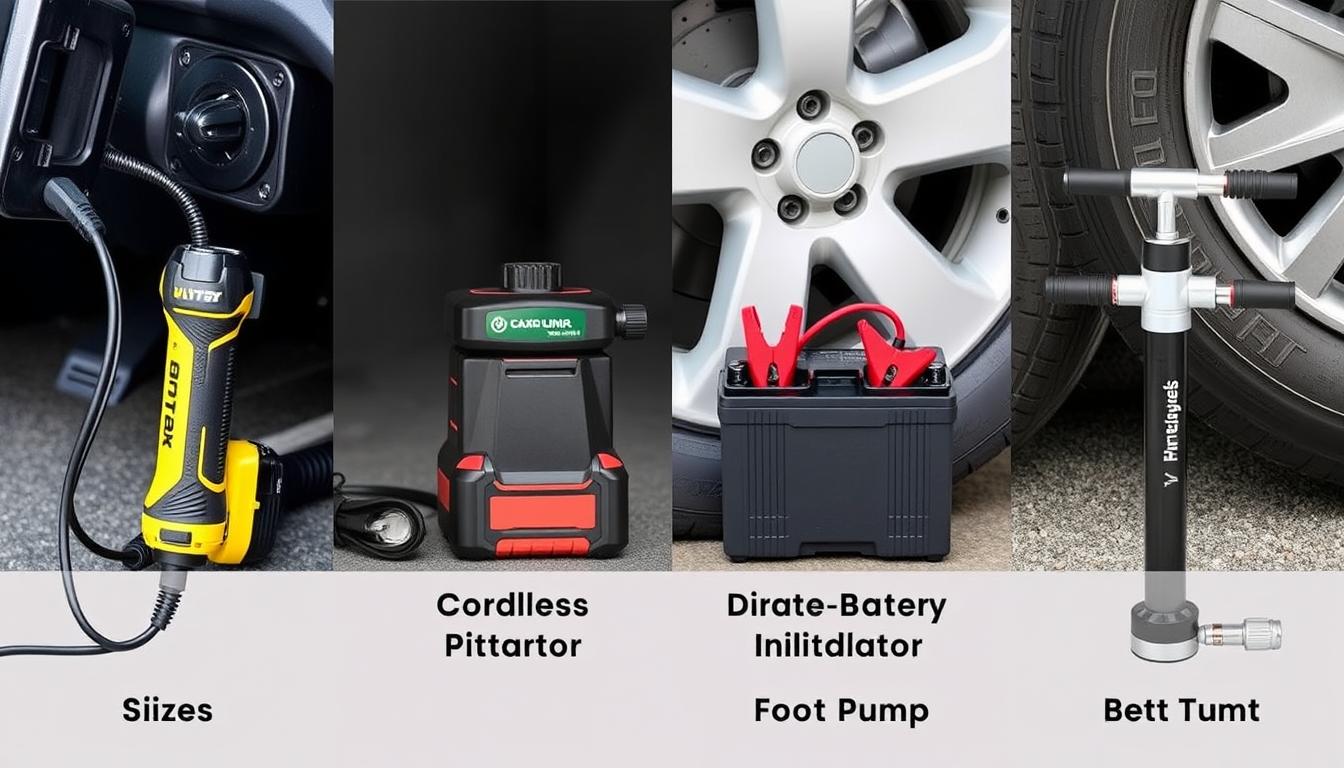 Different types of portable air compressors for cars side by side