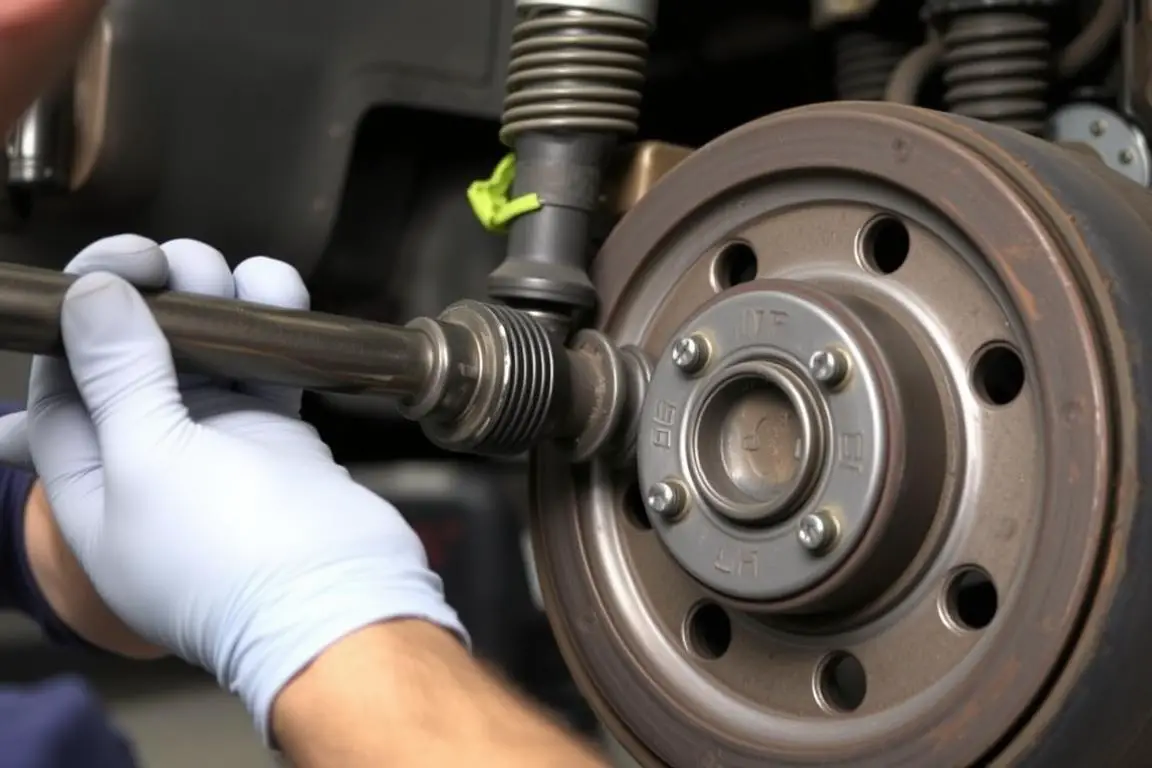 Failing tie rod end showing excessive play
