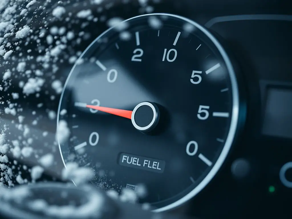 Fuel gauge showing more than half full for winter driving