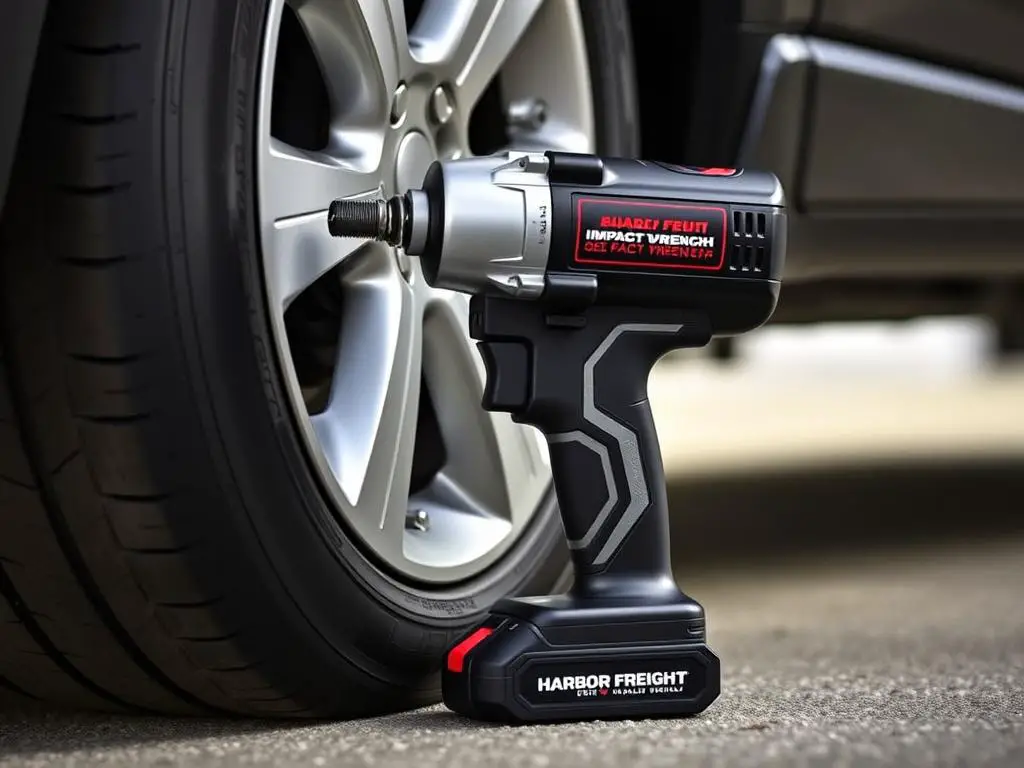 Harbor Freight Bauer 20V impact wrench with car wheel