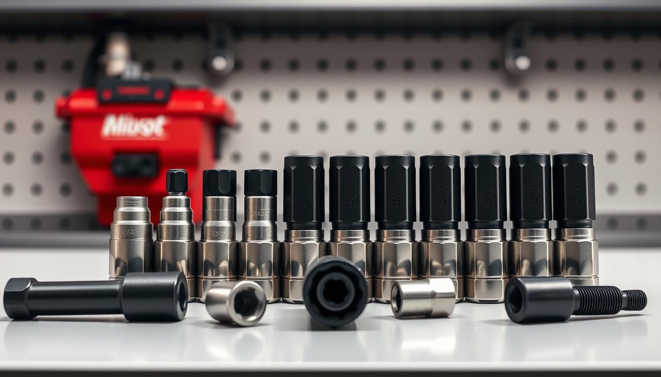 Impact socket set with torque stick extensions for lug nuts