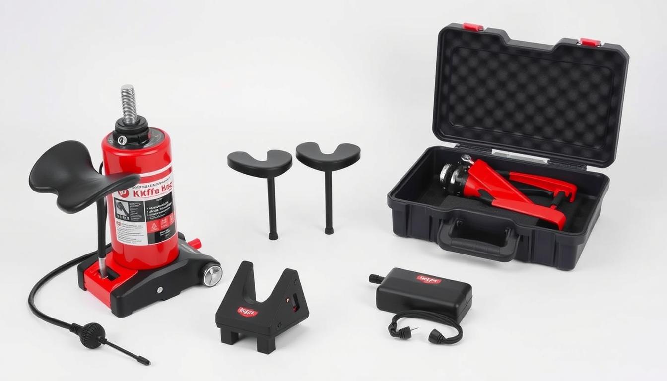 KFFKFF 3-Ton Electric Scissor Jack with dual saddles for versatile lifting points