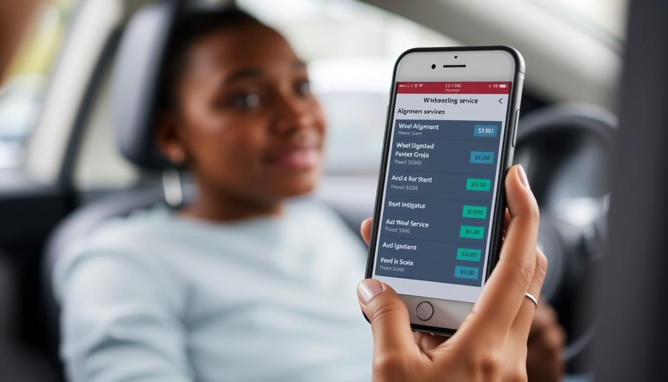 Person comparing alignment service prices on a smartphone