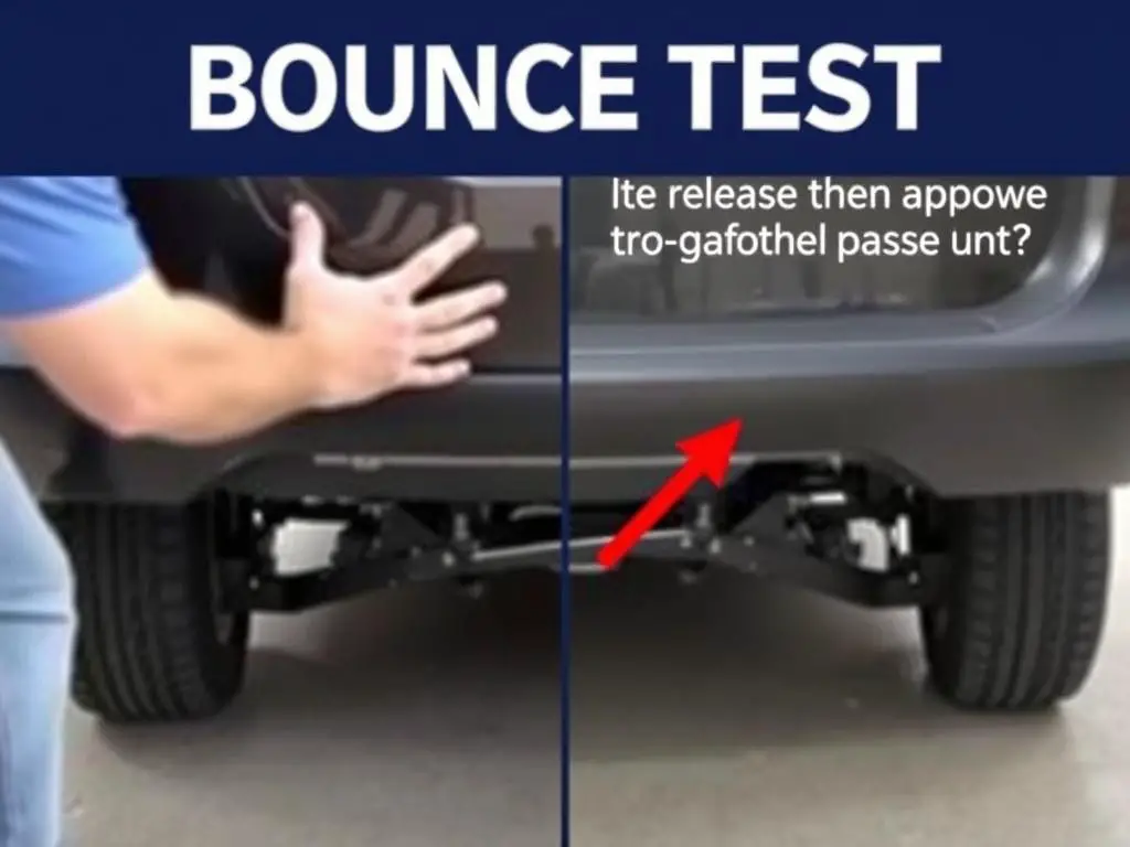 Person performing bounce test on car suspension