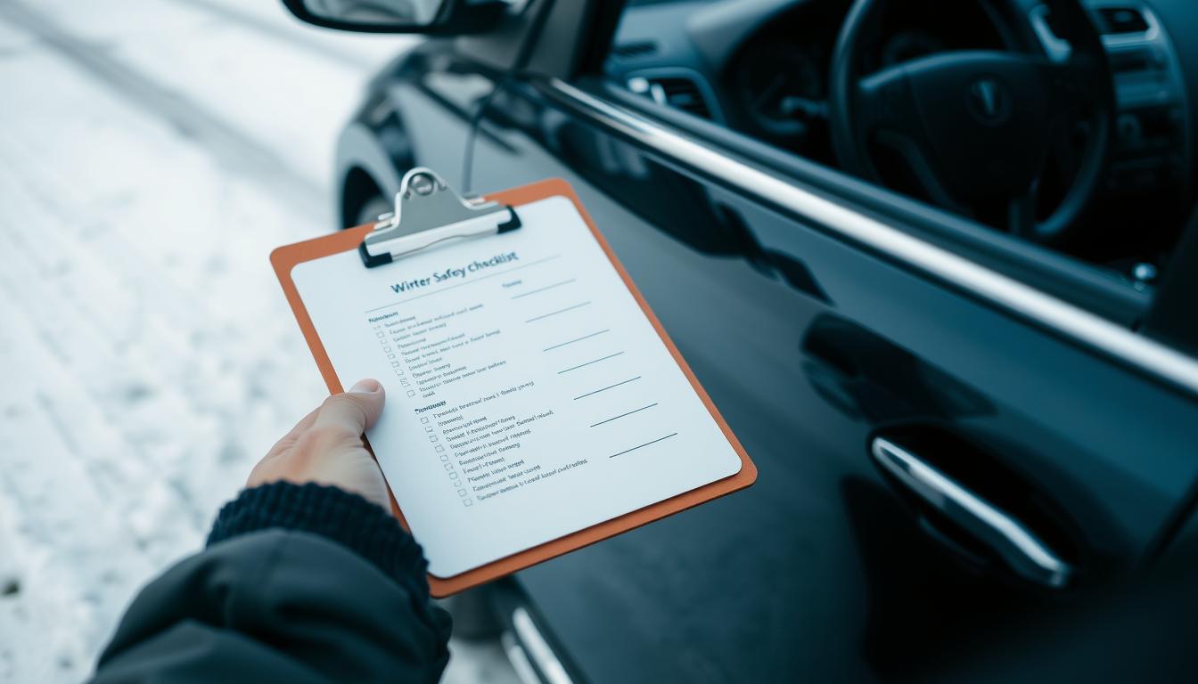 Person using winter driving safety checklist before travel