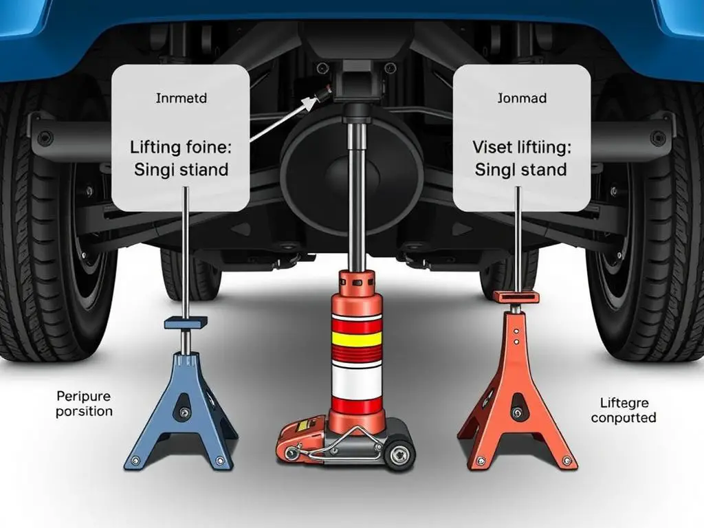 Proper car jack and jack stand placement under a vehicle