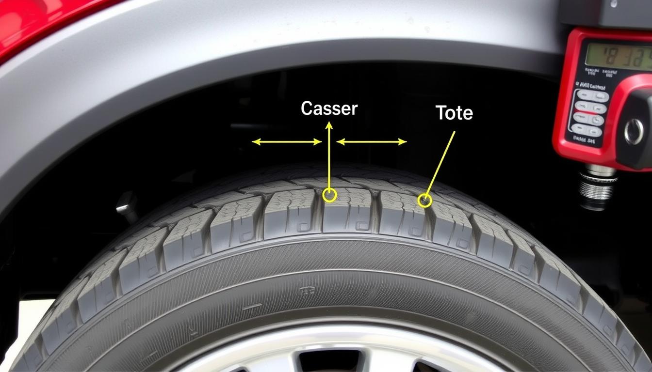 Properly aligned vehicle showing even tire wear and correct wheel positioning