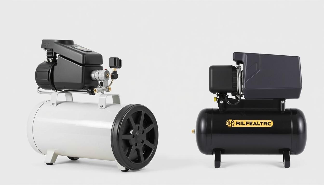 Side-by-side comparison of compact and full-size portable air compressors