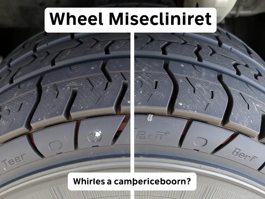 Signs of wheel misalignment showing uneven tire wear patterns