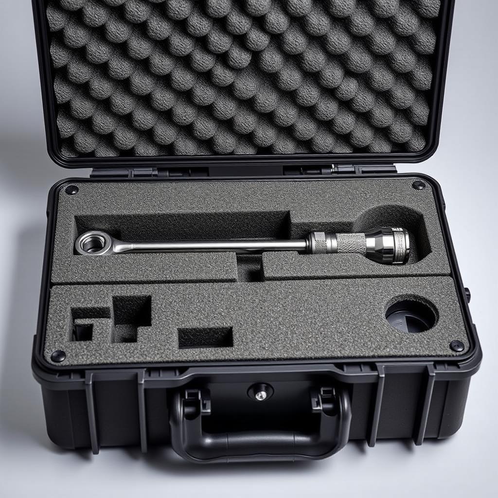 Torque wrench in protective storage case