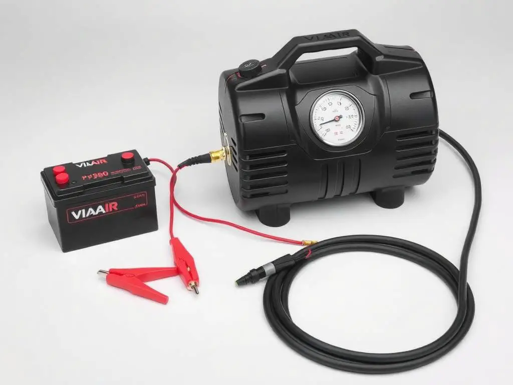 VIAIR 88P Portable Compressor connected to car battery