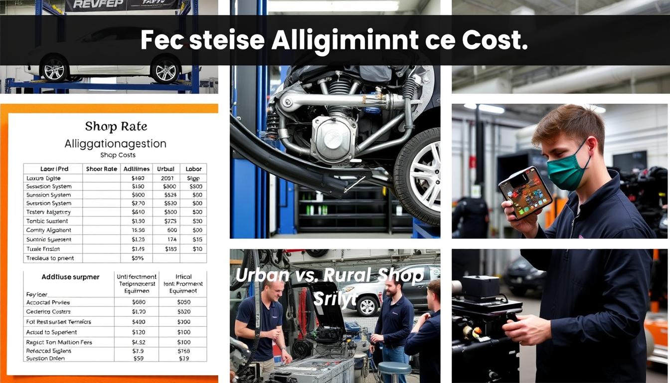 Various factors affecting alignment cost displayed in auto shop