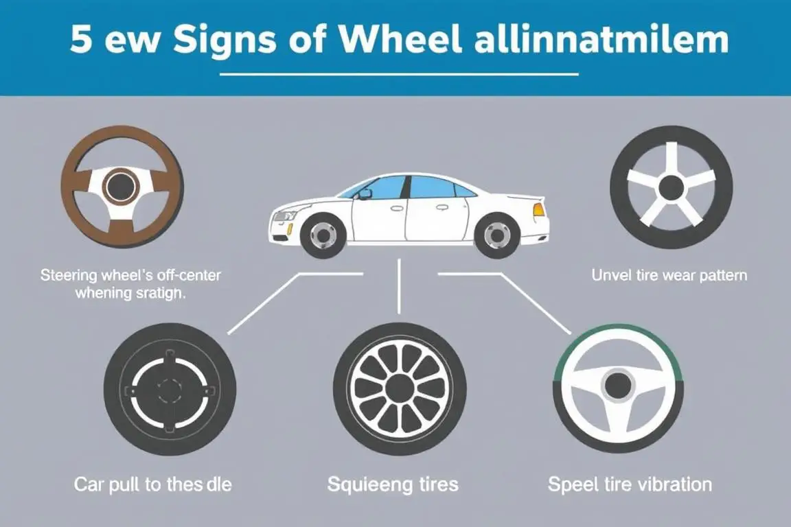 Visual guide showing signs that indicate a car needs wheel alignment
