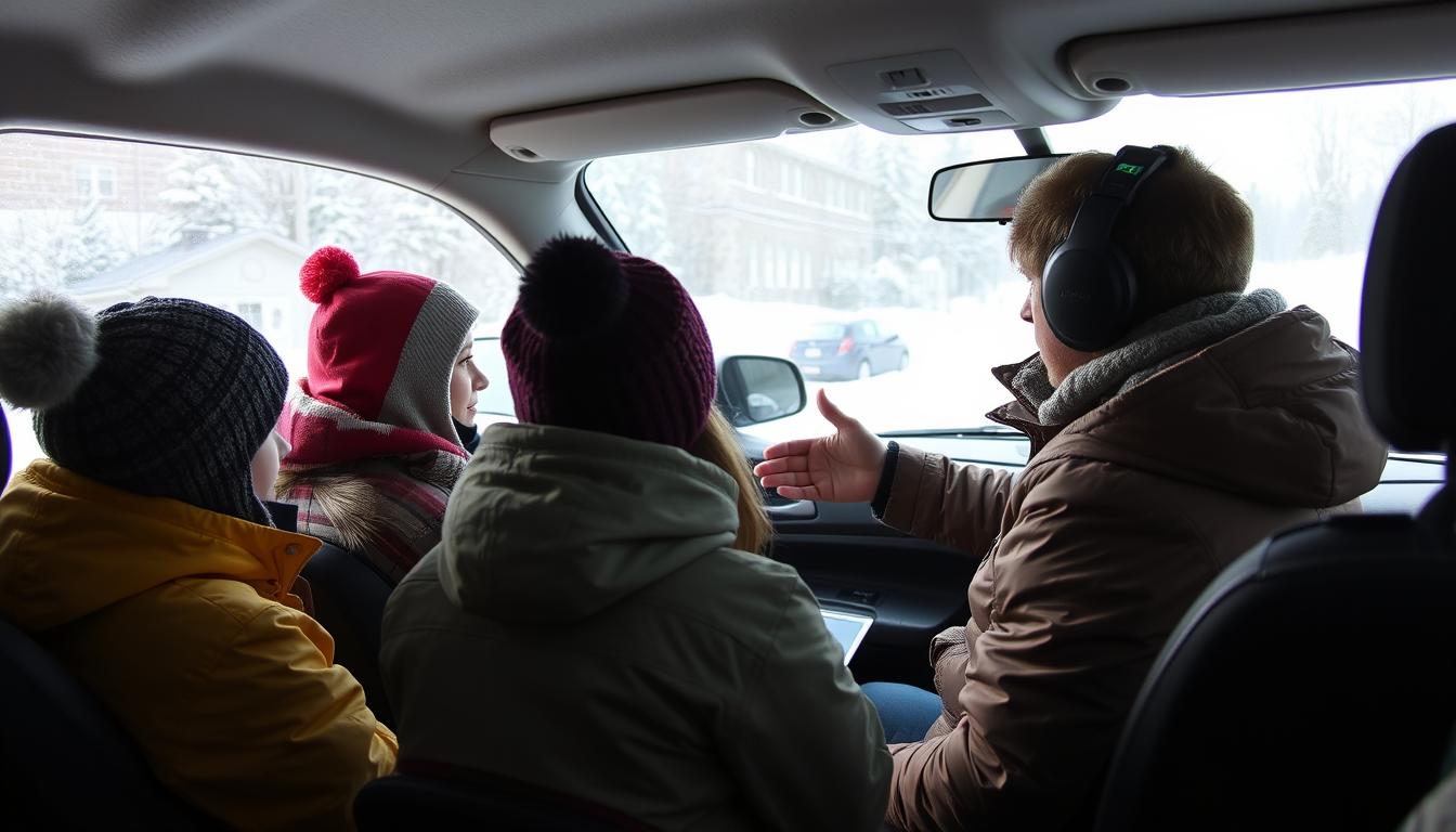 Winter driving instructor answering questions about safe winter driving techniques